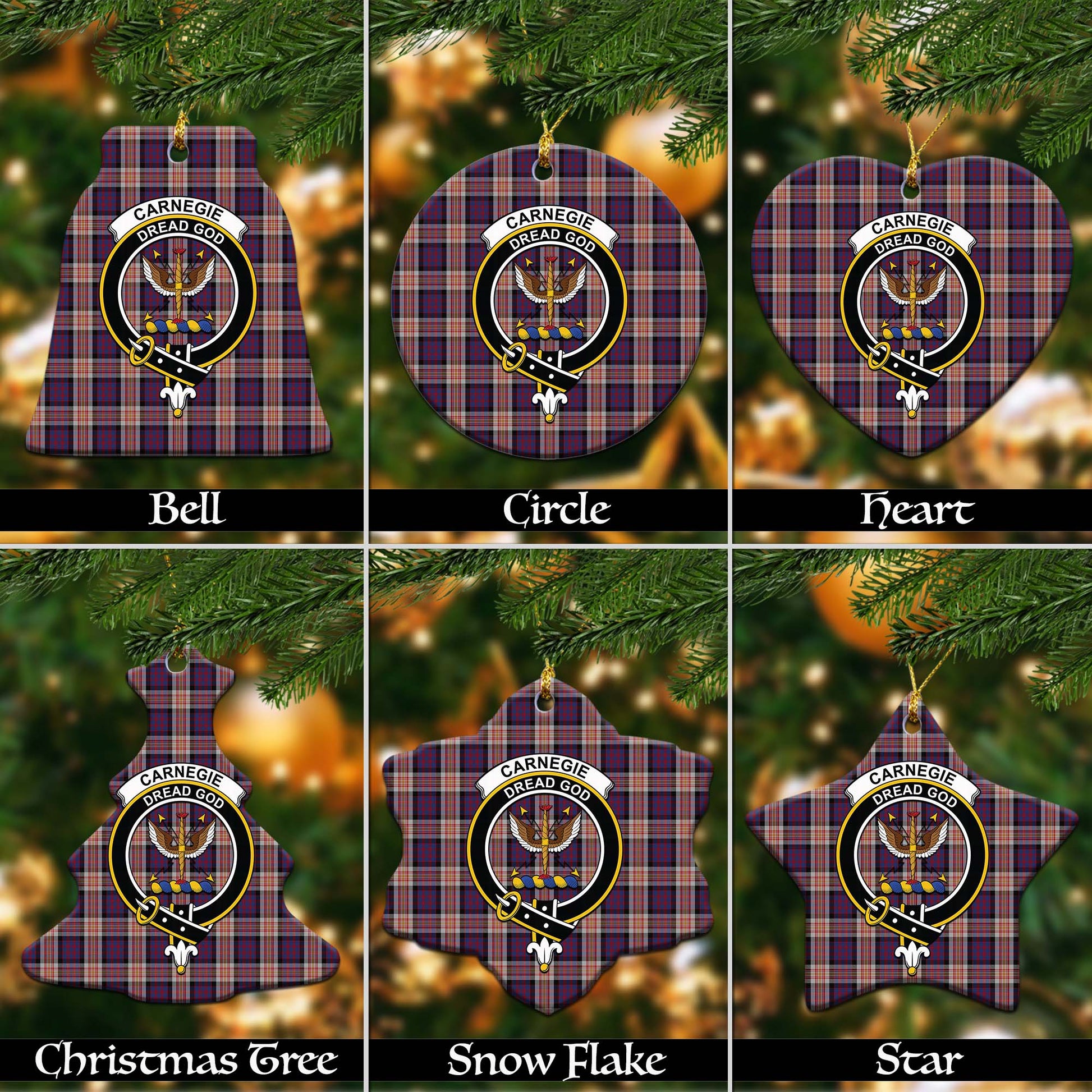 Carnegie Tartan Christmas Ornaments with Family Crest Ceramic Bell Pack 1: ornament * 1 piece - Tartanvibesclothing