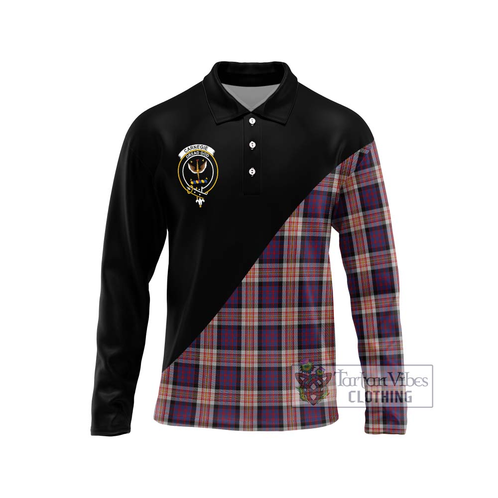 Carnegie Tartan Long Sleeve Polo Shirt with Family Crest and Military Logo Style Unisex - Tartanvibesclothing Shop