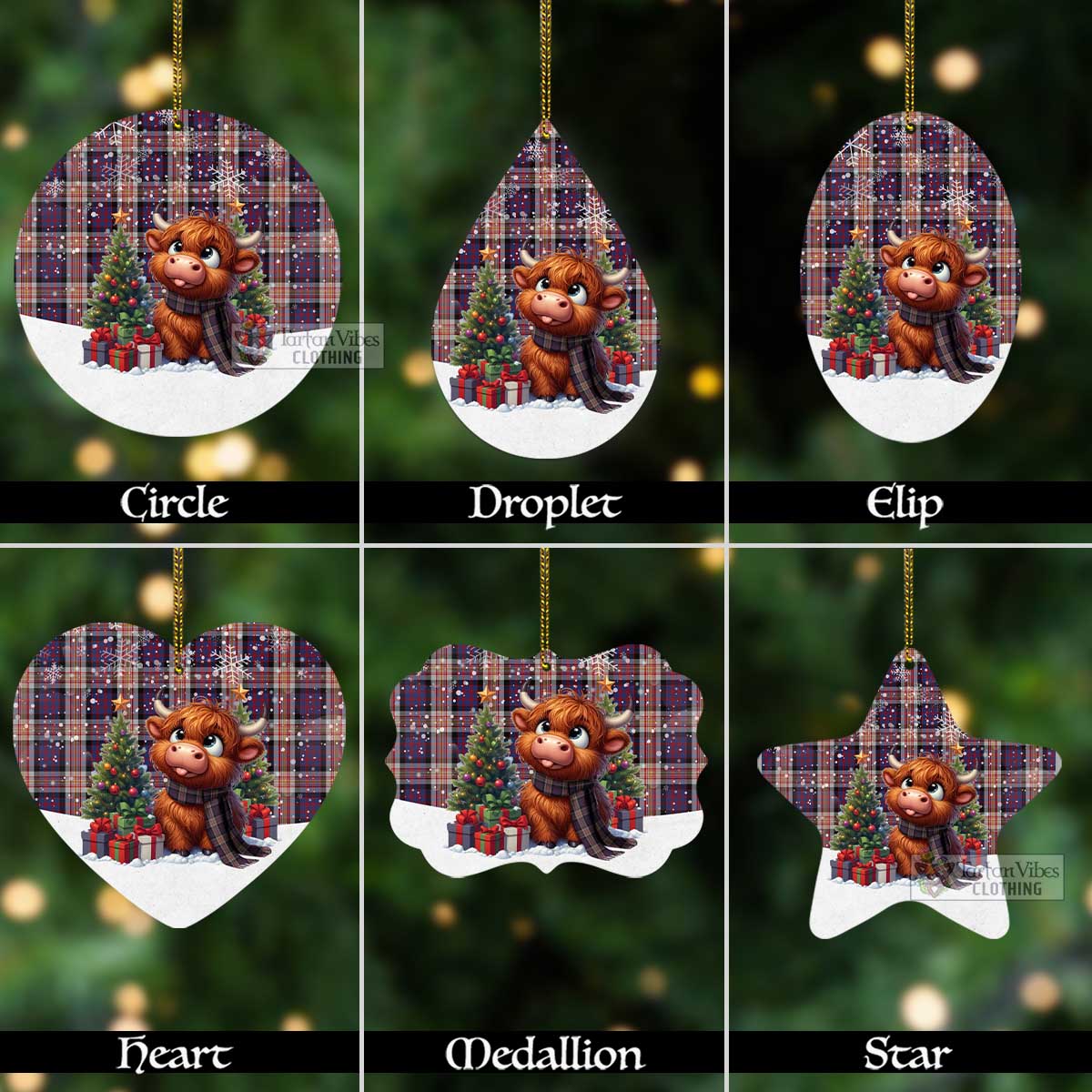 Tartan Vibes Clothing Carnegie Tartan Christmas Aluminium Ornament with Adorable Highland Coo