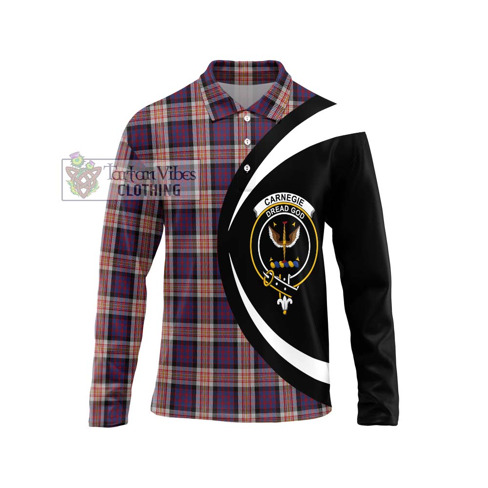 Carnegie Tartan Long Sleeve Polo Shirt with Family Crest Circle Style Unisex - Tartan Vibes Clothing