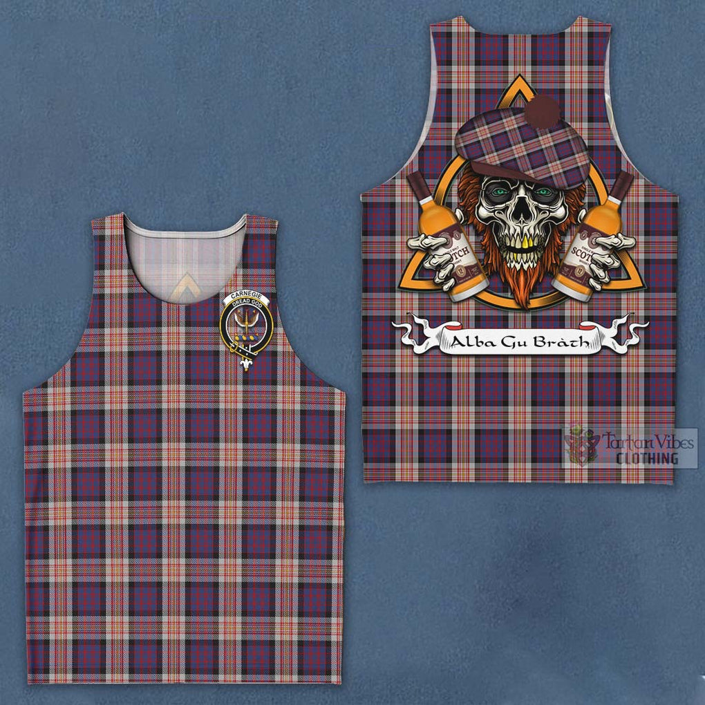 Tartan Vibes Clothing Carnegie Tartan Men's Tank Top with Family Crest and Bearded Skull Holding Bottles of Whiskey