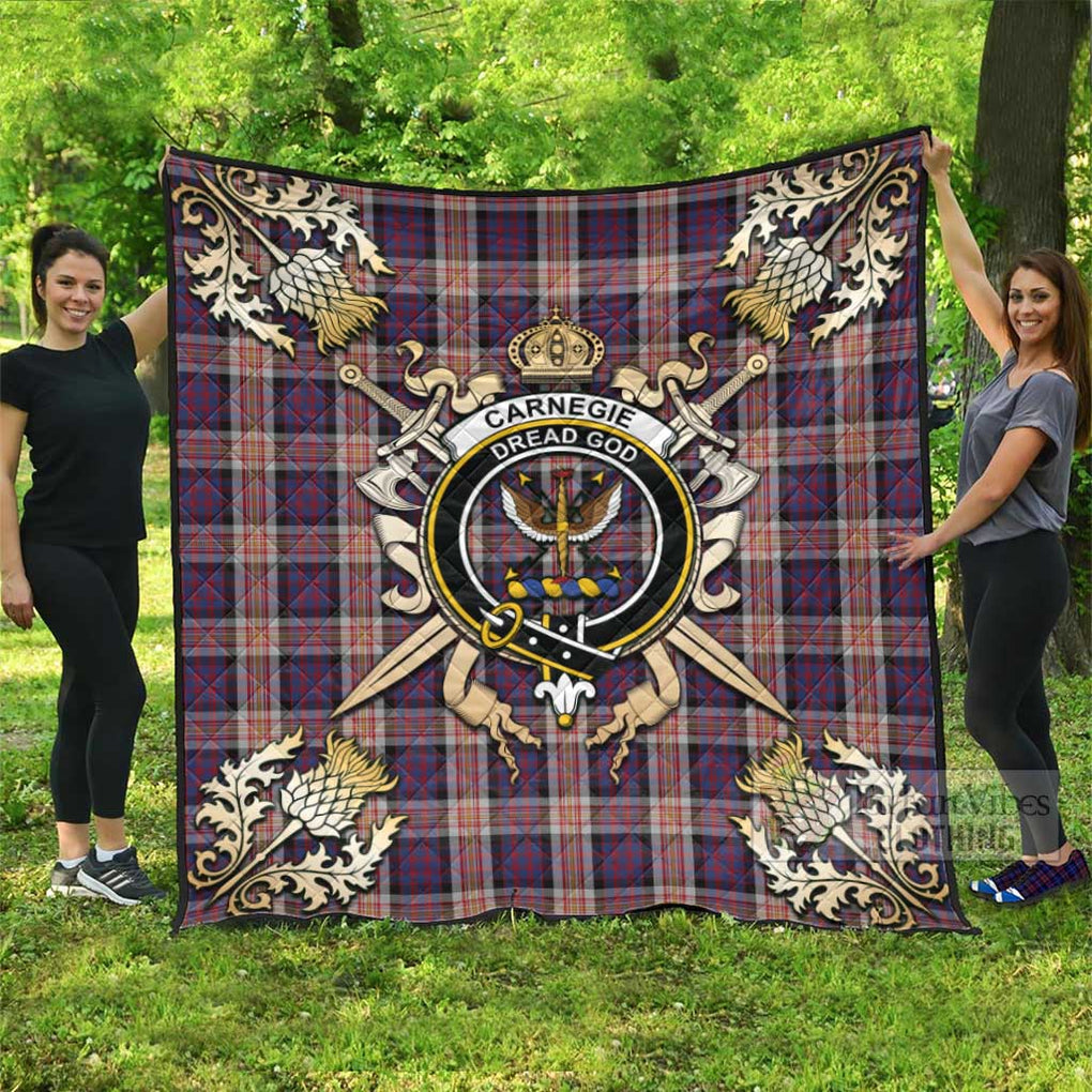 Tartan Vibes Clothing Carnegie Tartan Quilt with Family Crest and Scottish Golden Courage Shield