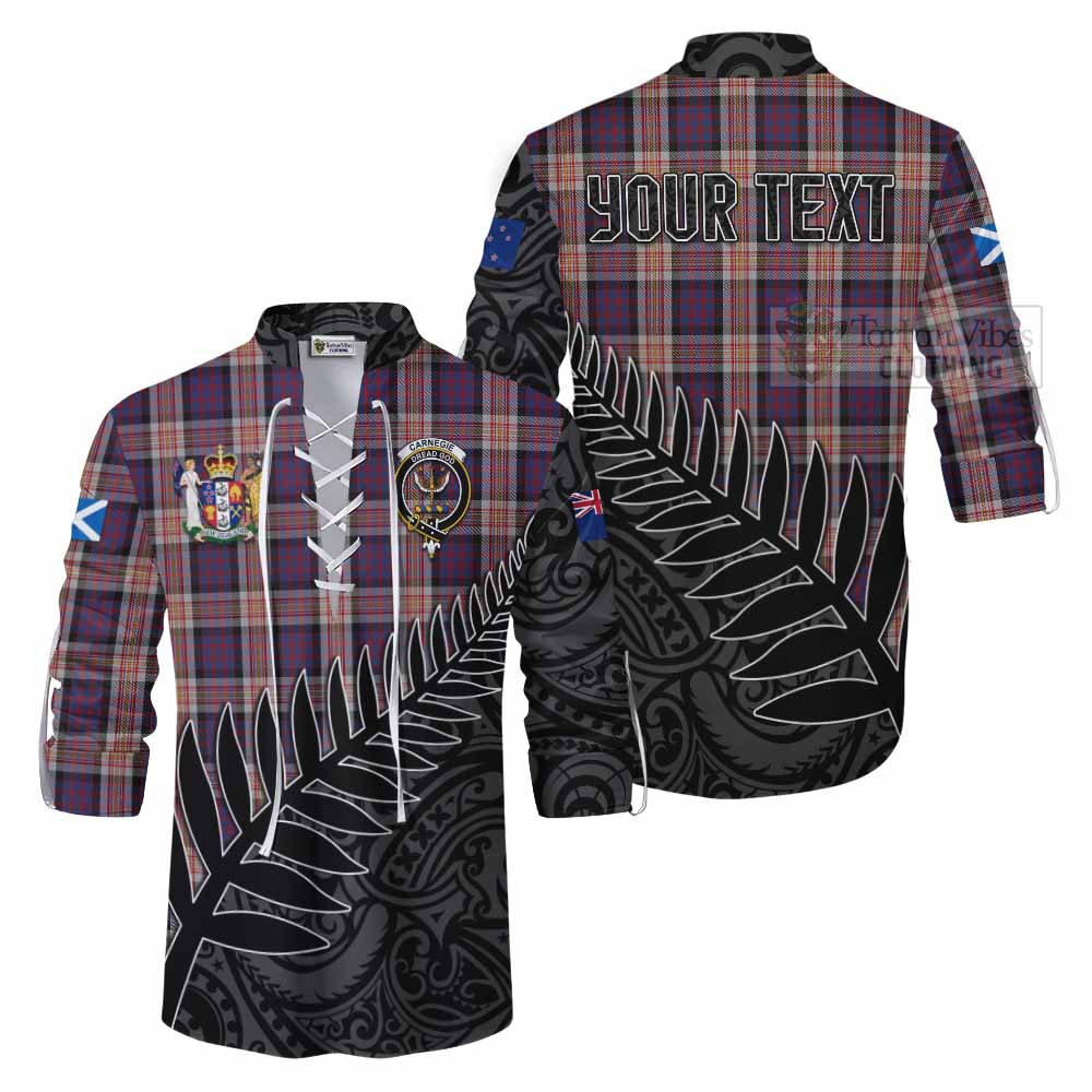 Tartan Vibes Clothing Carnegie Crest Tartan Ghillie Kilt Shirt with New Zealand Silver Fern Half Style