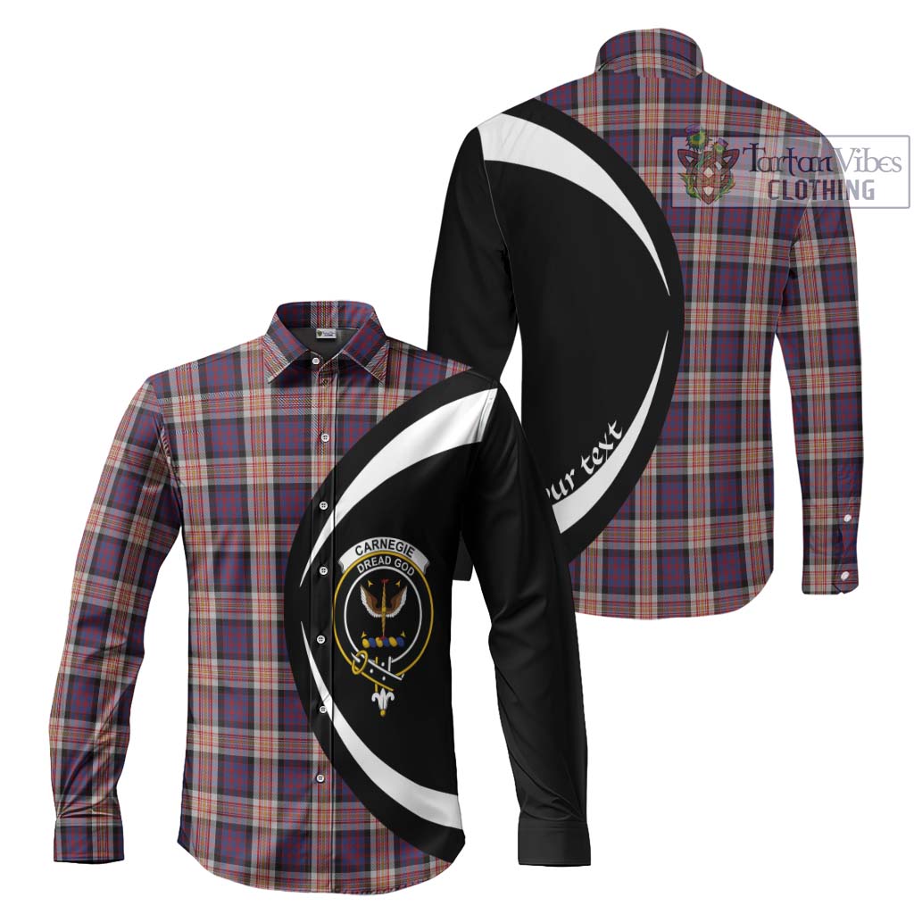 Carnegie Tartan Long Sleeve Button Up with Family Crest Circle Style Men's Shirt S - Tartan Vibes Clothing