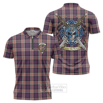 Carnegie Tartan Zipper Polo Shirt with Family Crest Celtic Skull Style