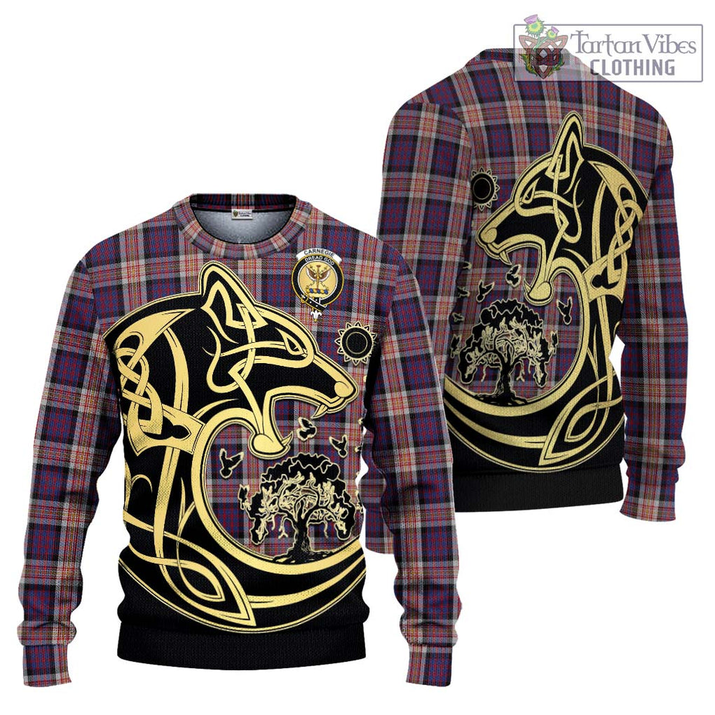 Carnegie Tartan Knitted Sweater with Family Crest Celtic Wolf Style Unisex - Tartan Vibes Clothing