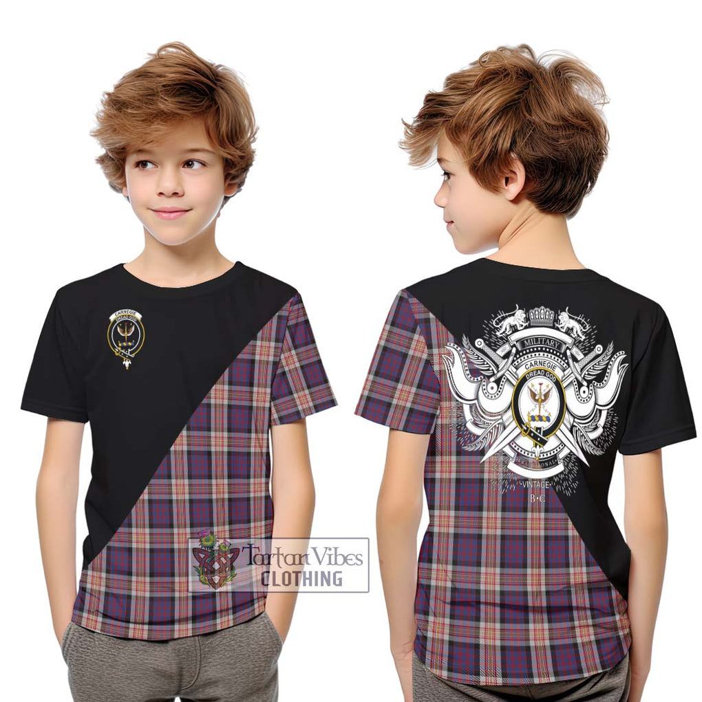 Carnegie Tartan Kid T-Shirt with Family Crest and Military Logo Style Youth XL Size14 - Tartanvibesclothing Shop