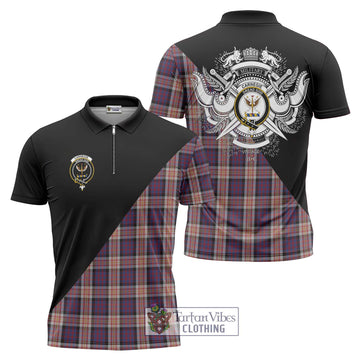 Carnegie Tartan Zipper Polo Shirt with Family Crest and Military Logo Style