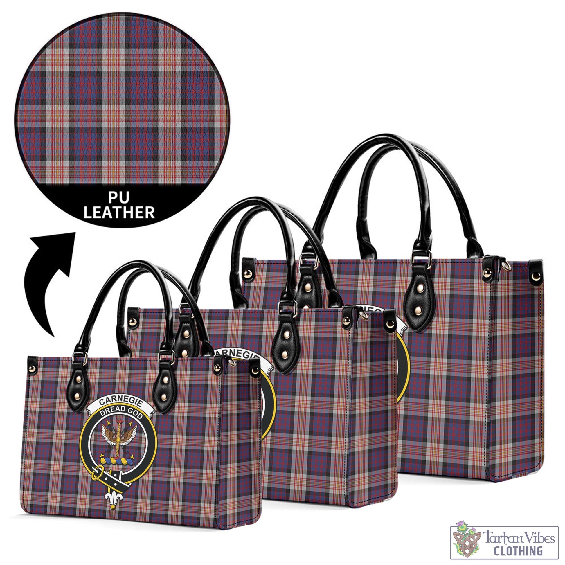 Tartan Vibes Clothing Carnegie Tartan Luxury Leather Handbags with Family Crest