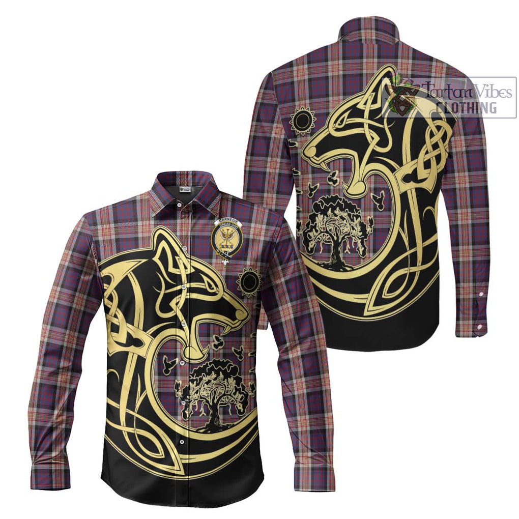 Carnegie Tartan Long Sleeve Button Shirt with Family Crest Celtic Wolf Style Men's Shirt S - Tartan Vibes Clothing