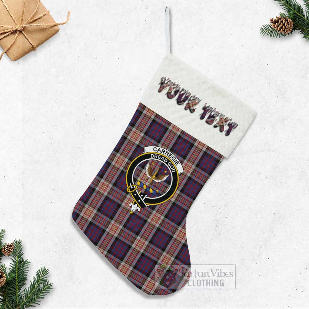 Tartan Vibes Clothing Carnegie Tartan Family Crest Christmas Stocking with Personalized Text