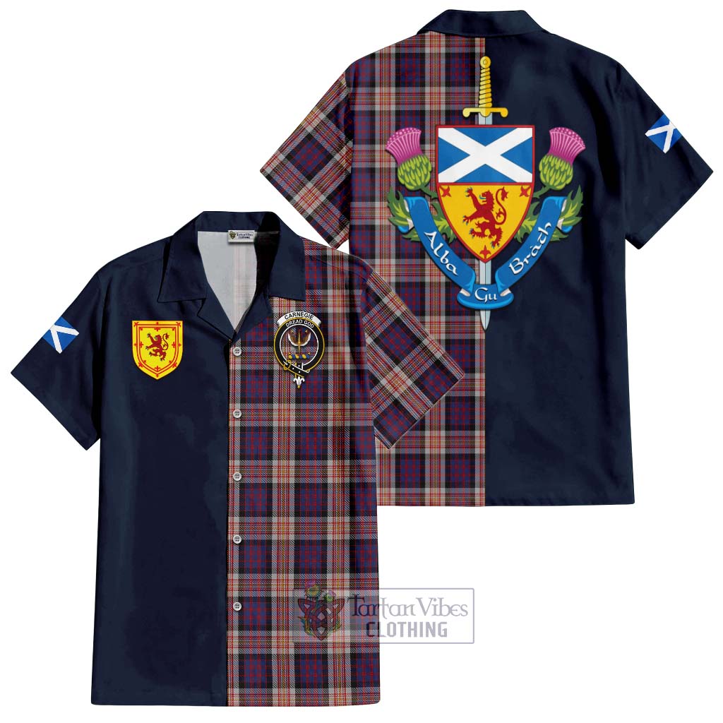 Tartan Vibes Clothing Carnegie Tartan Short Sleeve Button Shirt with Scottish Lion Royal Arm Half Style