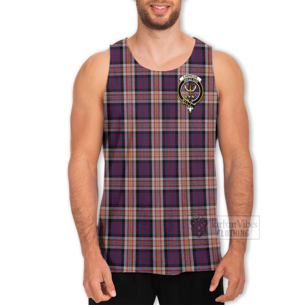 Tartan Vibes Clothing Carnegie Tartan Men's Tank Top with Family Crest and Bearded Skull Holding Bottles of Whiskey