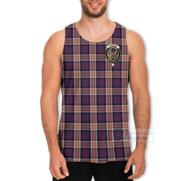 Carnegie Tartan Men's Tank Top with Family Crest and Bearded Skull Holding Bottles of Whiskey