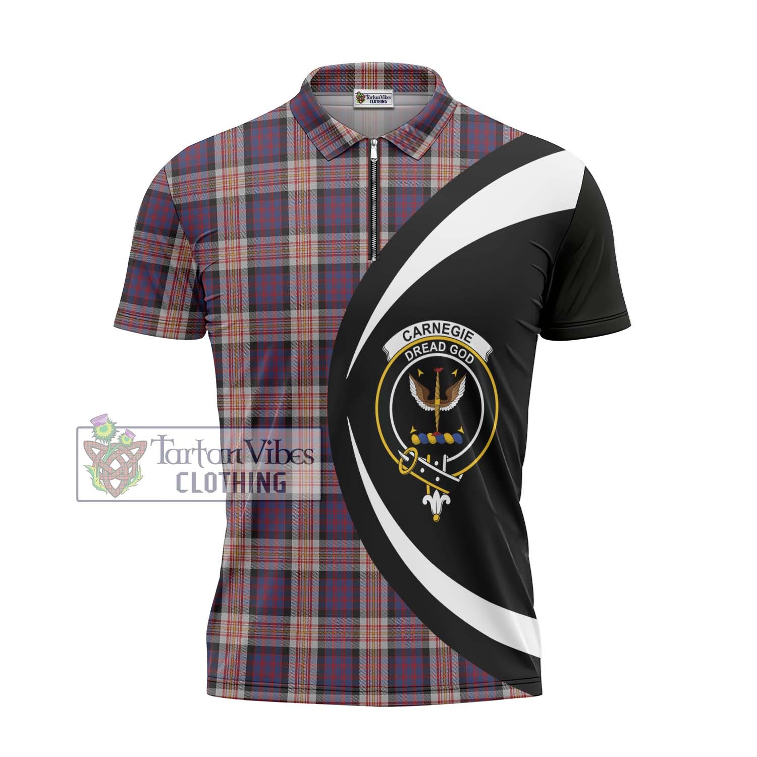 Tartan Vibes Clothing Carnegie Tartan Zipper Polo Shirt with Family Crest Circle Style