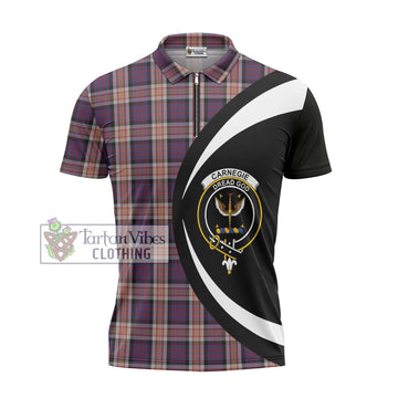 Carnegie Tartan Zipper Polo Shirt with Family Crest Circle Style