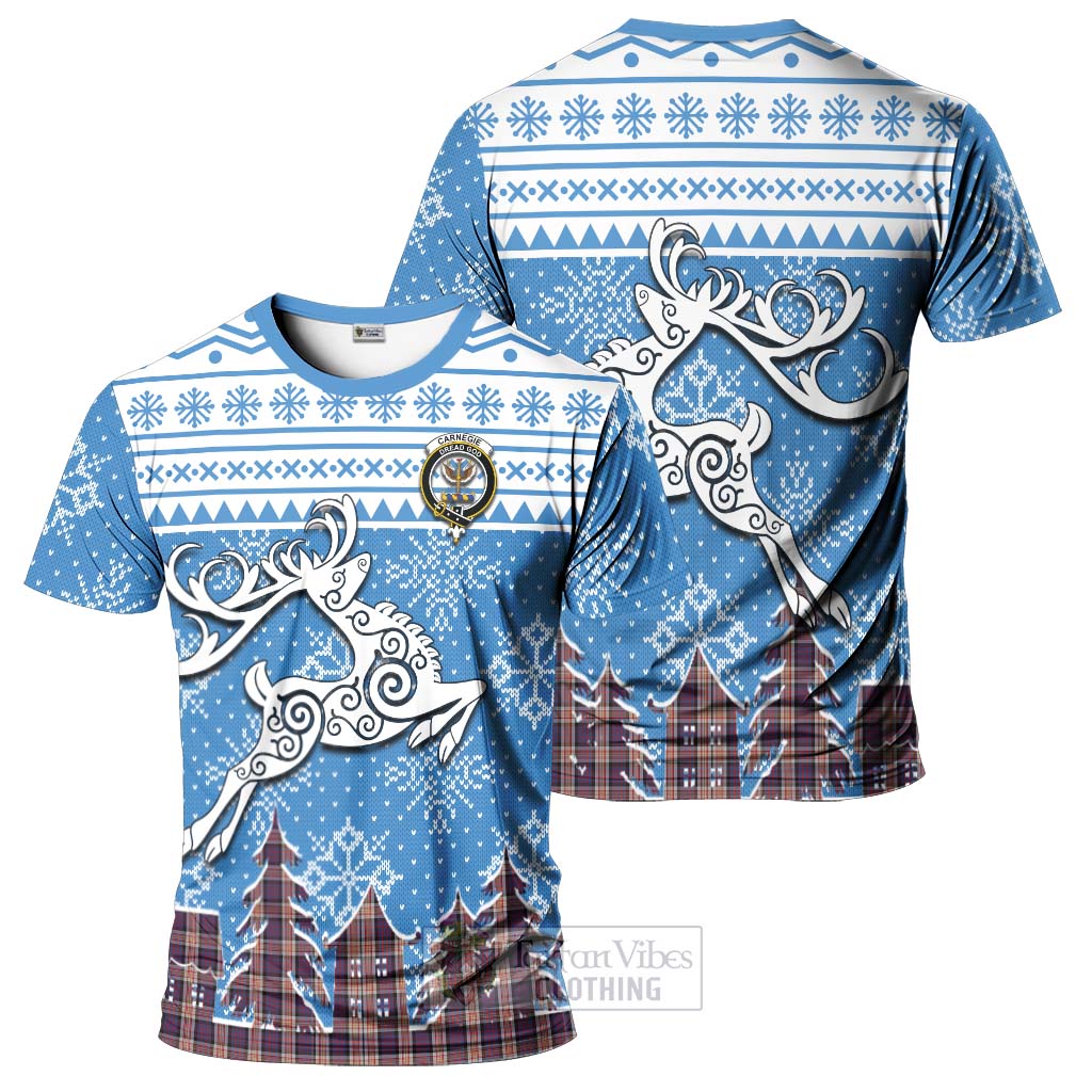 Tartan Vibes Clothing Carnegie Clan Christmas T-Shirt Celtic Reindeer Style