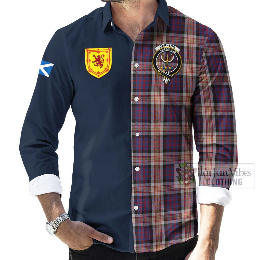 Tartan Vibes Clothing Carnegie Tartan Long Sleeve Button Shirt with Scottish Lion Royal Arm Half Style