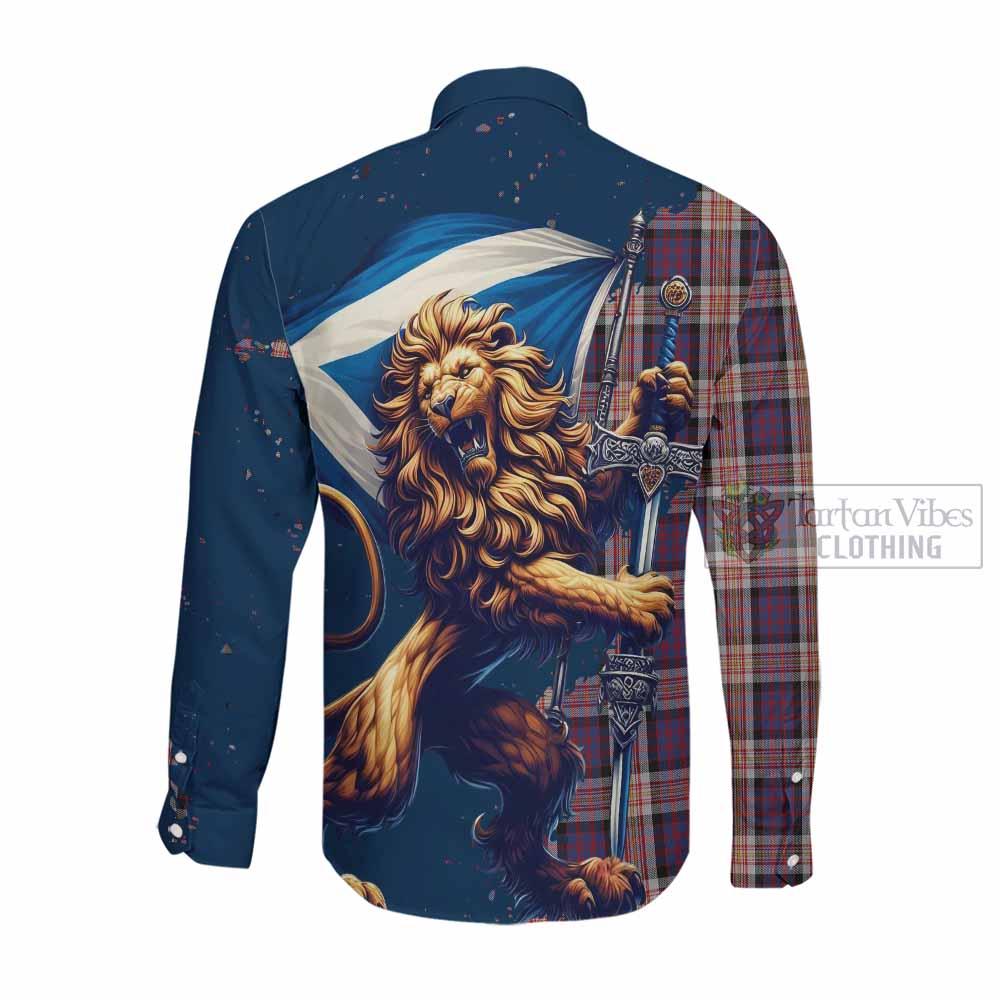 Tartan Vibes Clothing Carnegie Tartan Family Crest Long Sleeve Button Shirt with Scottish Majestic Lion