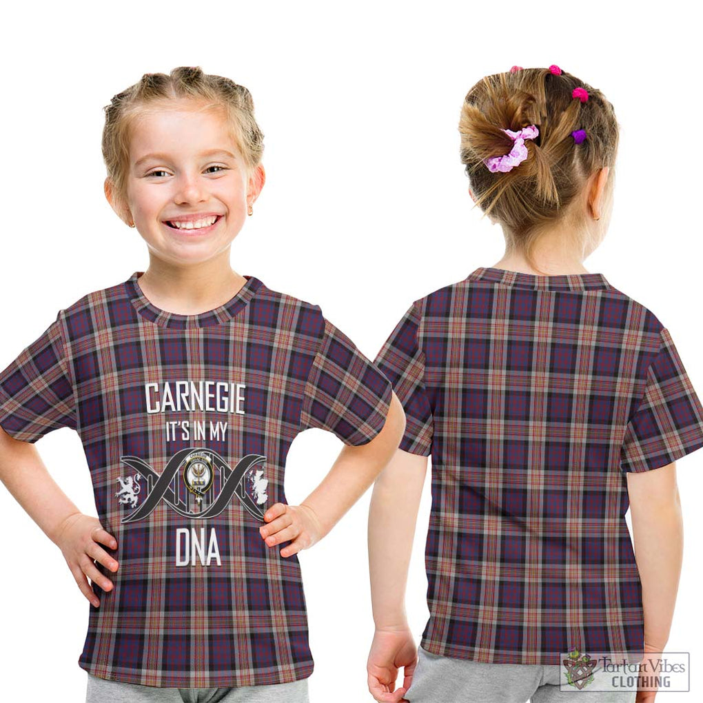 Carnegie Tartan Kid T-Shirt with Family Crest DNA In Me Style - Tartanvibesclothing Shop