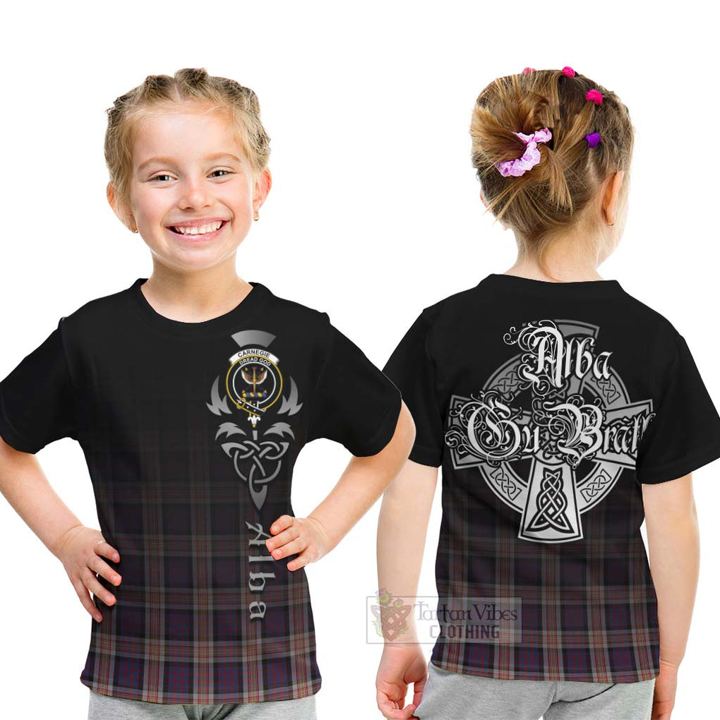 Tartan Vibes Clothing Carnegie Tartan Kid T-Shirt Featuring Alba Gu Brath Family Crest Celtic Inspired