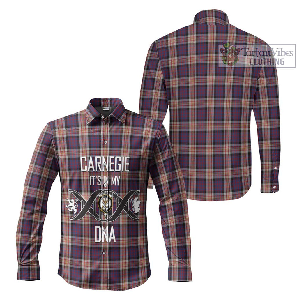 Carnegie Tartan Long Sleeve Button Shirt with Family Crest DNA In Me Style Men's Shirt - Tartanvibesclothing Shop