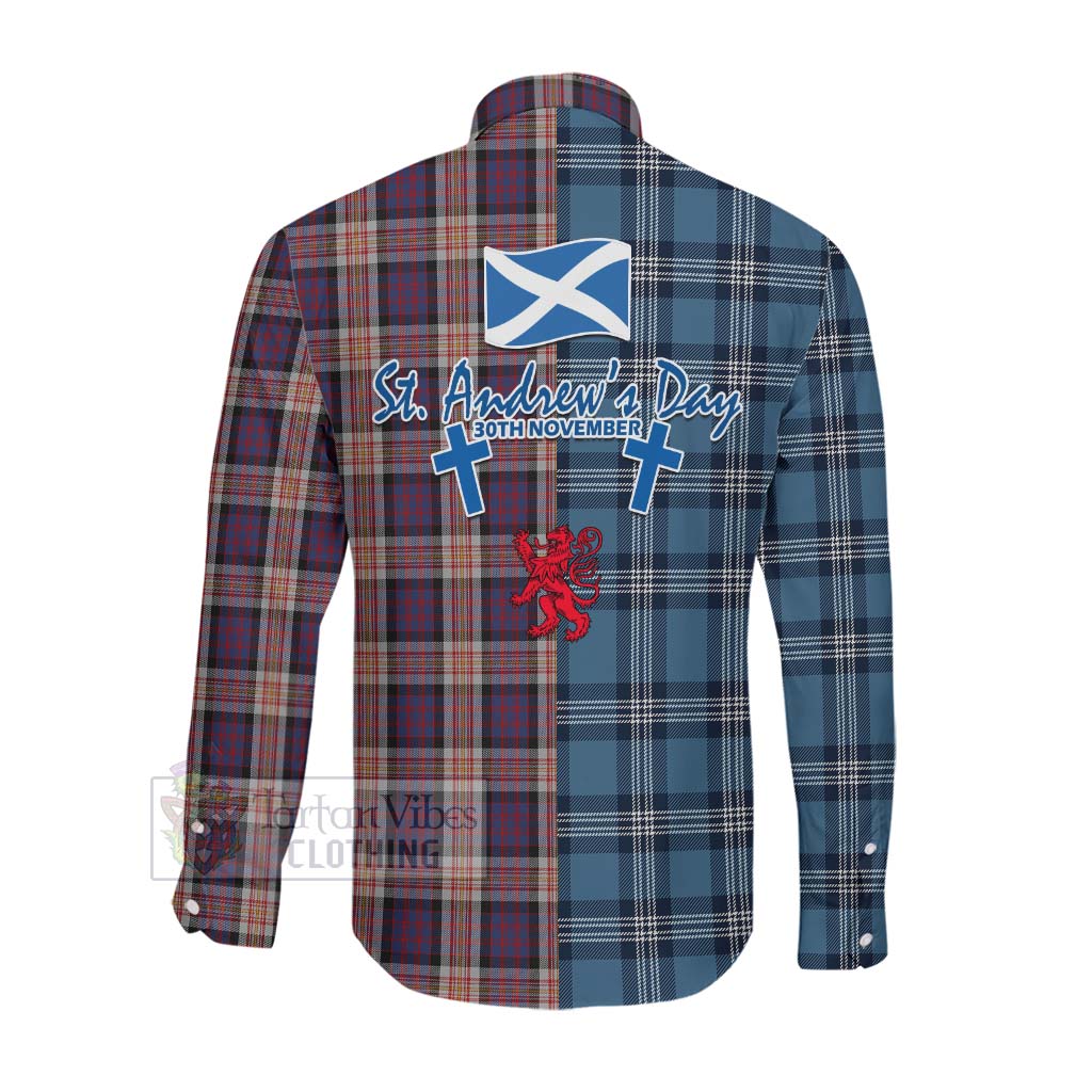 Tartan Vibes Clothing Carnegie Tartan Long Sleeve Button Shirt Happy St. Andrew's Day Half Tartan Style