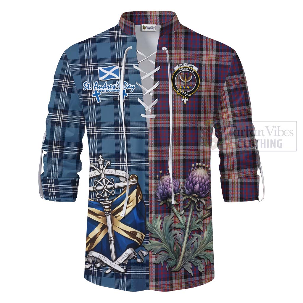 Tartan Vibes Clothing Carnegie Tartan Ghillie Kilt Shirt Happy St. Andrew's Day Half Tartan Style