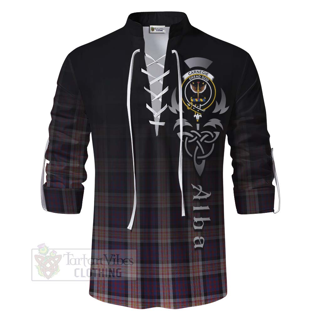 Tartan Vibes Clothing Carnegie Tartan Ghillie Kilt Shirt Featuring Alba Gu Brath Family Crest Celtic Inspired