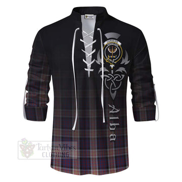 Carnegie Tartan Ghillie Kilt Shirt Featuring Alba Gu Brath Family Crest Celtic Inspired