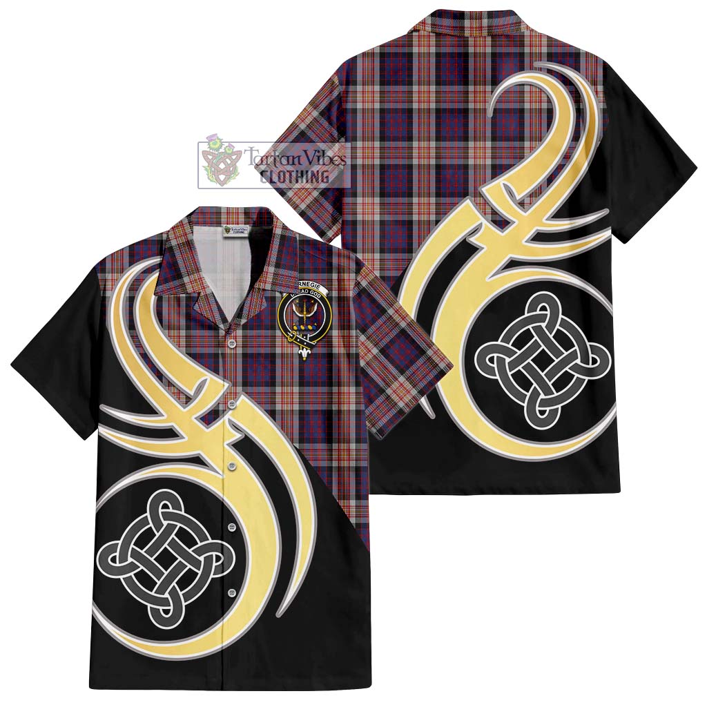 Tartan Vibes Clothing Carnegie Tartan Short Sleeve Button Shirt with Family Crest and Celtic Symbol Style