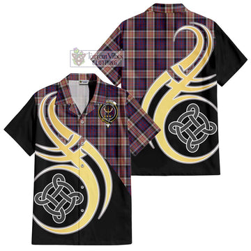 Carnegie Tartan Short Sleeve Button Shirt with Family Crest and Celtic Symbol Style