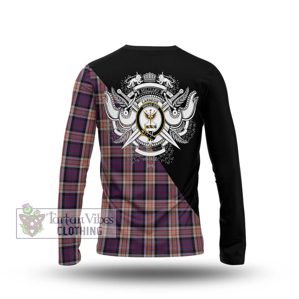 Carnegie Tartan Long Sleeve T-Shirt with Family Crest and Military Logo Style - Tartanvibesclothing Shop