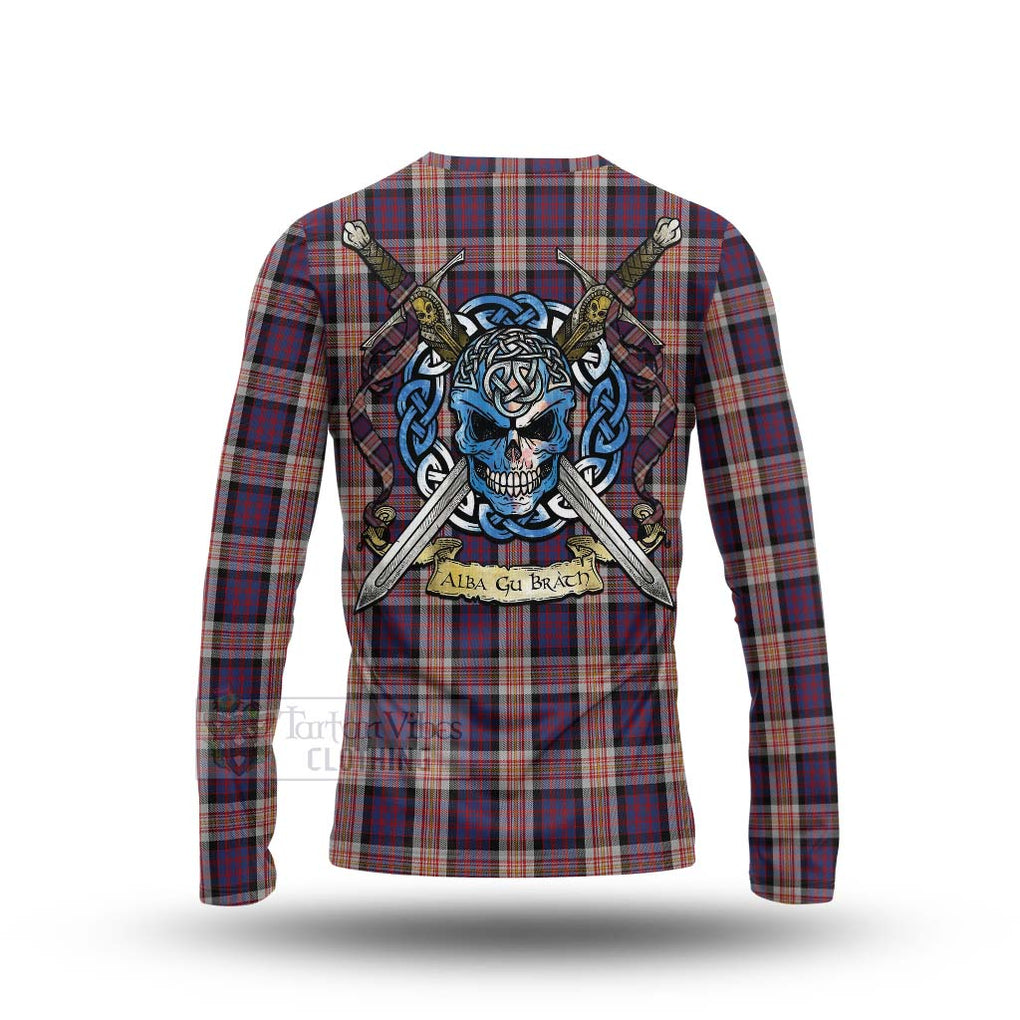 Tartan Vibes Clothing Carnegie Tartan Long Sleeve T-Shirt with Family Crest Celtic Skull Style