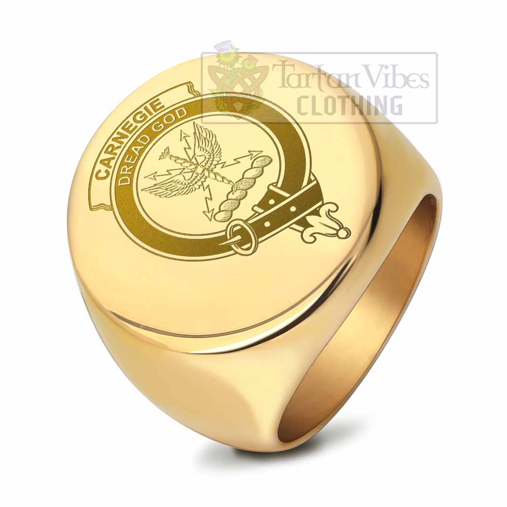 Tartan Vibes Clothing Carnegie Clan Crest Engraved Ring