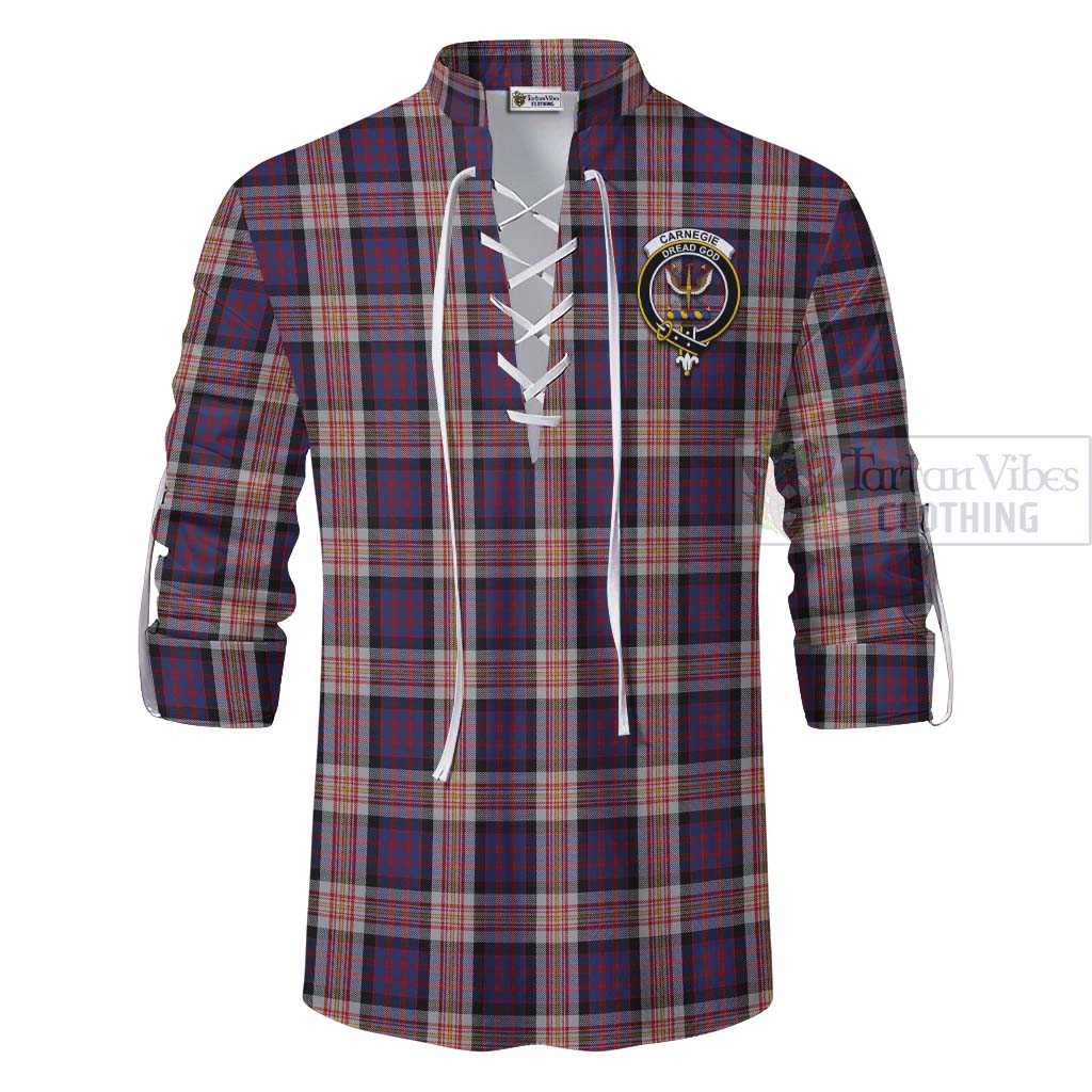 Tartan Vibes Clothing Carnegie Tartan Ghillie Kilt Shirt with Family Crest and Bearded Skull Holding Bottles of Whiskey