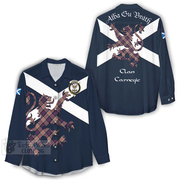 Carnegie Tartan Lion Rampant Women's Casual Shirt Proudly Display Your Heritage with Alba Gu Brath and Clan Name