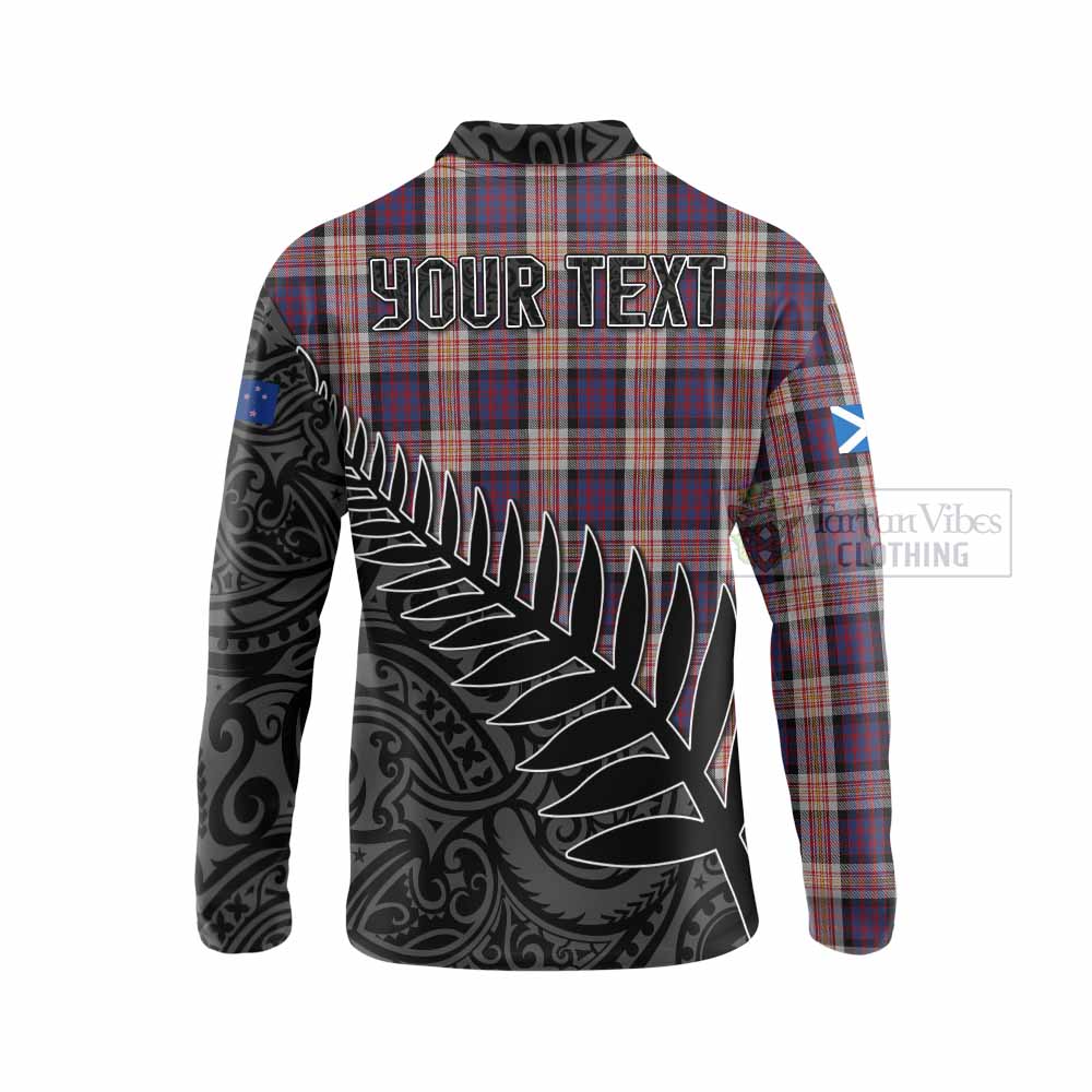 Tartan Vibes Clothing Carnegie Crest Tartan Long Sleeve Polo Shirt with New Zealand Silver Fern Half Style