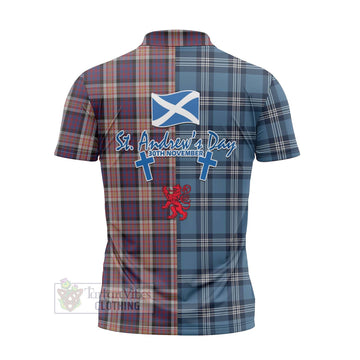 Carnegie Tartan Zipper Polo Shirt Happy St. Andrew's Day Half Tartan Style