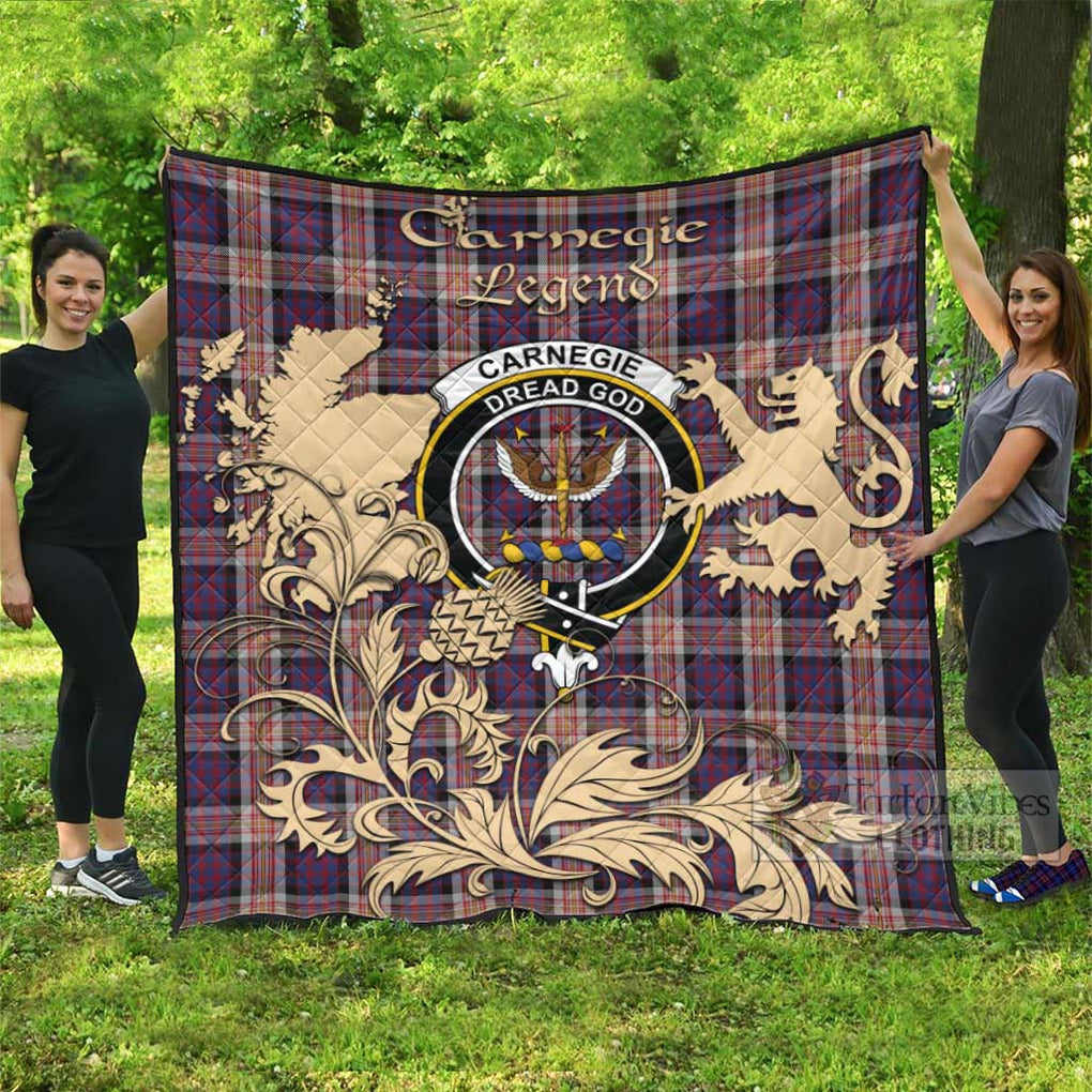 Tartan Vibes Clothing Carnegie Tartan Quilt with Family Crest and Scottish Symbol Style