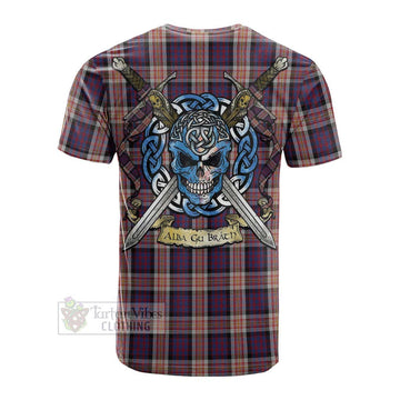 Carnegie Tartan Cotton T-shirt with Family Crest Celtic Skull Style