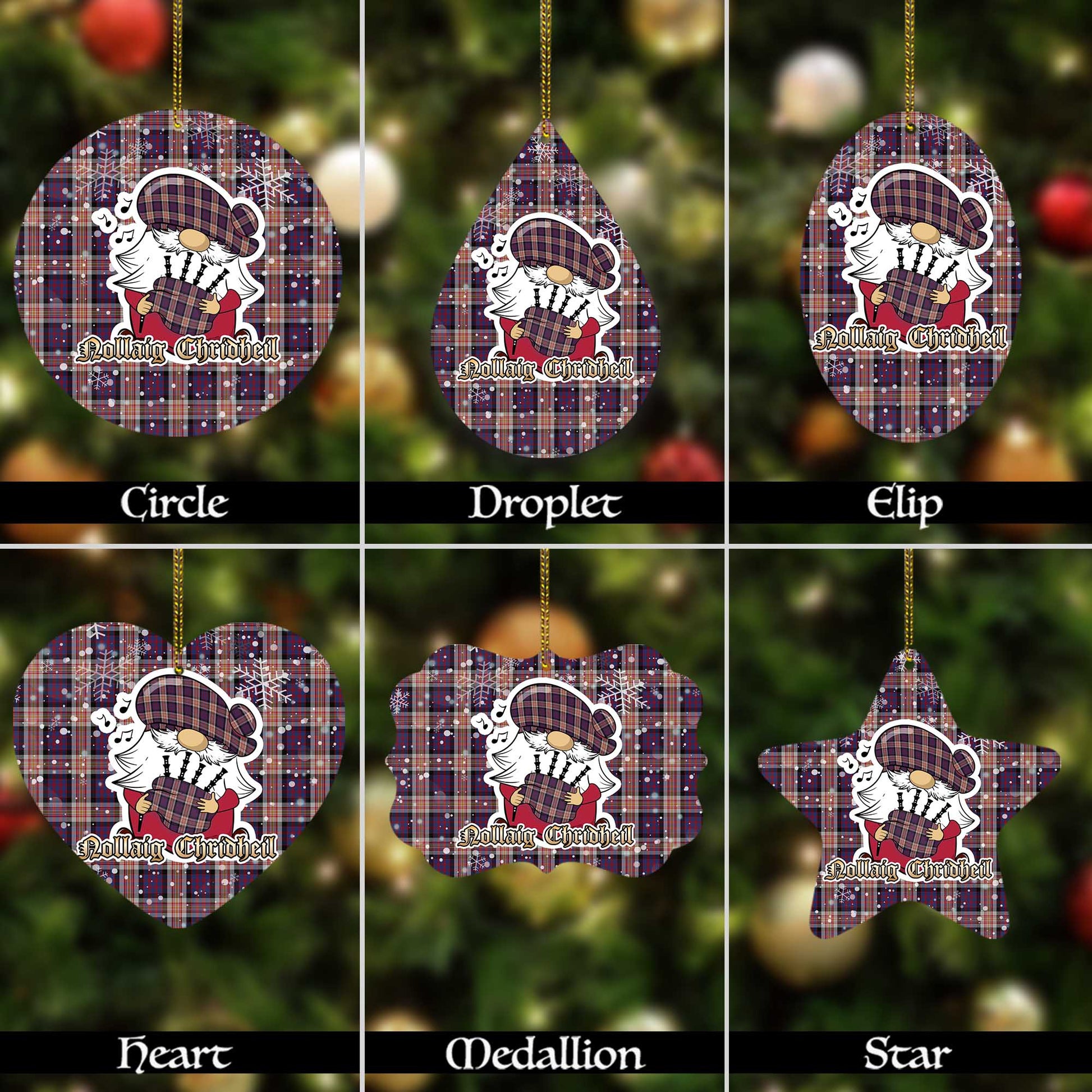Carnegie Tartan Christmas Ornaments with Scottish Gnome Playing Bagpipes Alumium - Tartanvibesclothing