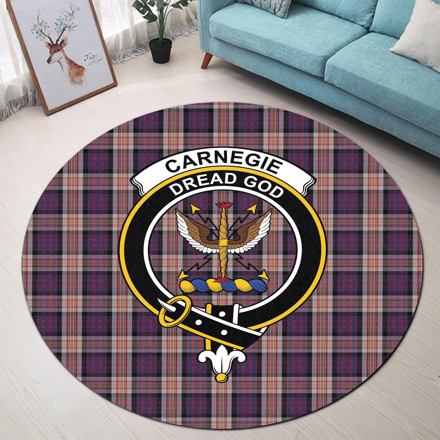 Carnegie Tartan Round Rug with Family Crest - Tartanvibesclothing