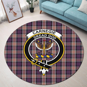 Carnegie Tartan Round Rug with Family Crest
