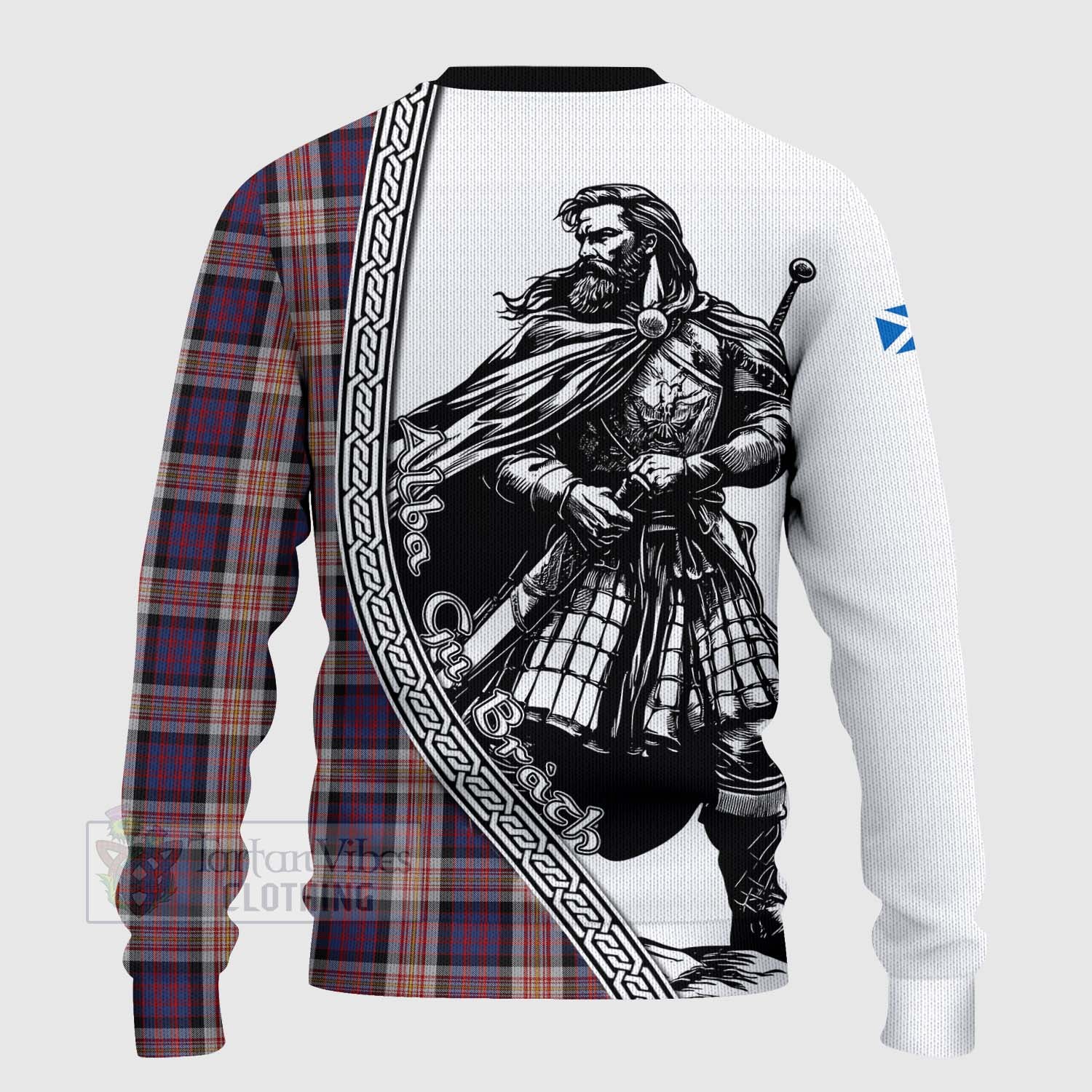 Tartan Vibes Clothing Carnegie Tartan Clan Crest Knitted Sweater with Highlander Warrior Celtic Style