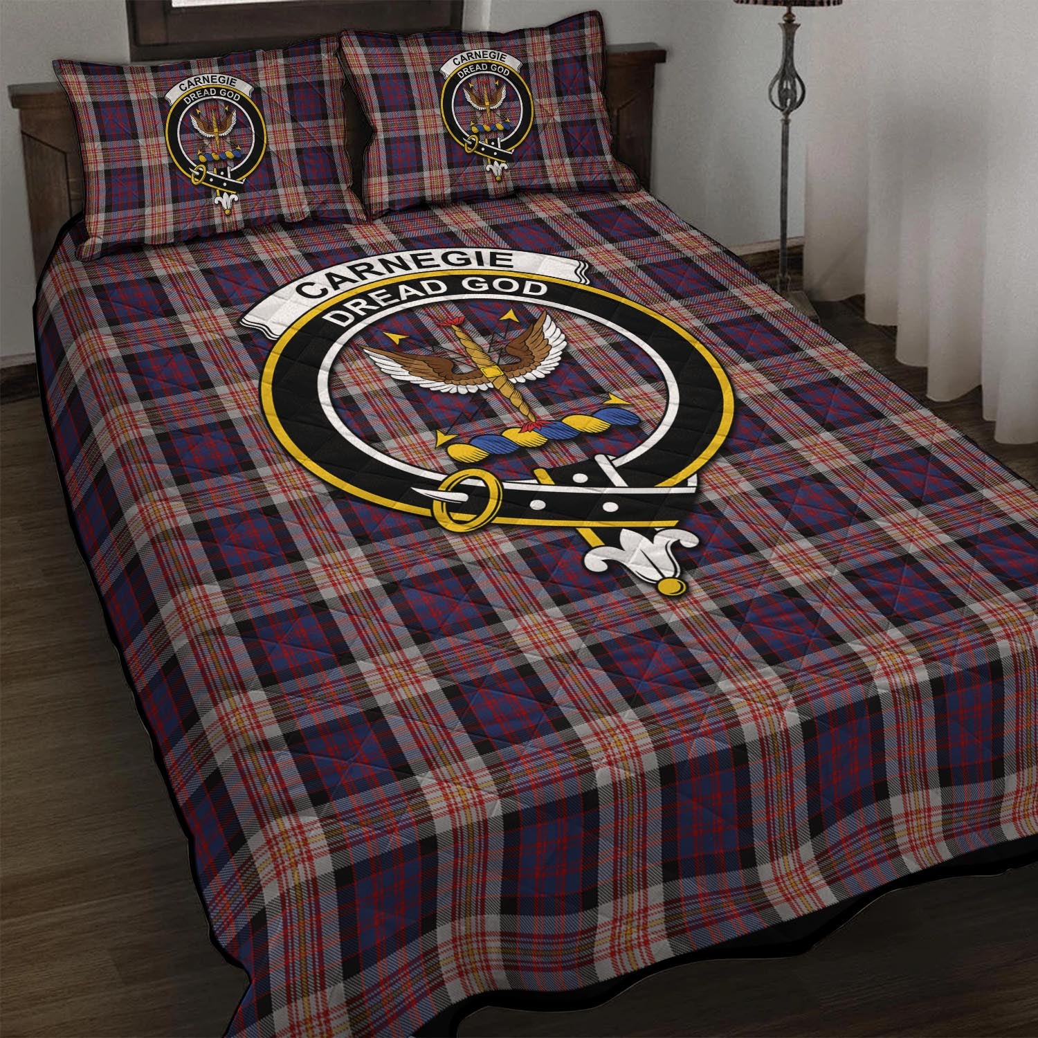 Carnegie Tartan Quilt Bed Set with Family Crest - Tartanvibesclothing