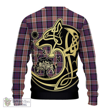Carnegie Tartan Knitted Sweater with Family Crest Celtic Wolf Style