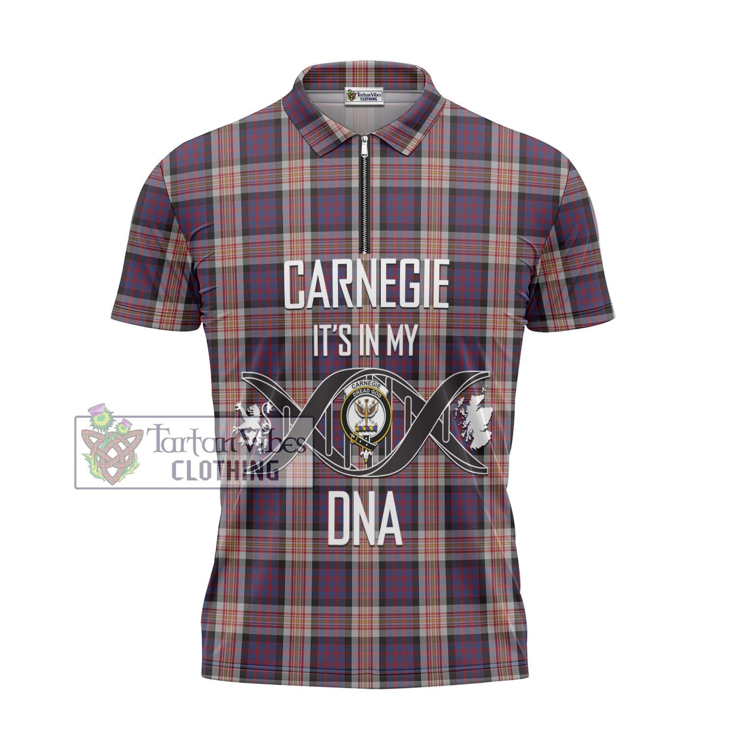 Tartan Vibes Clothing Carnegie Tartan Zipper Polo Shirt with Family Crest DNA In Me Style