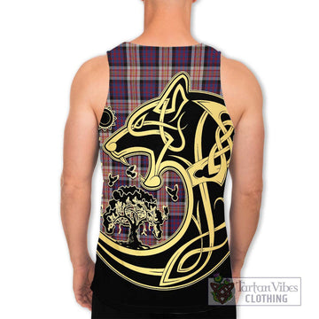 Carnegie Tartan Men's Tank Top with Family Crest Celtic Wolf Style