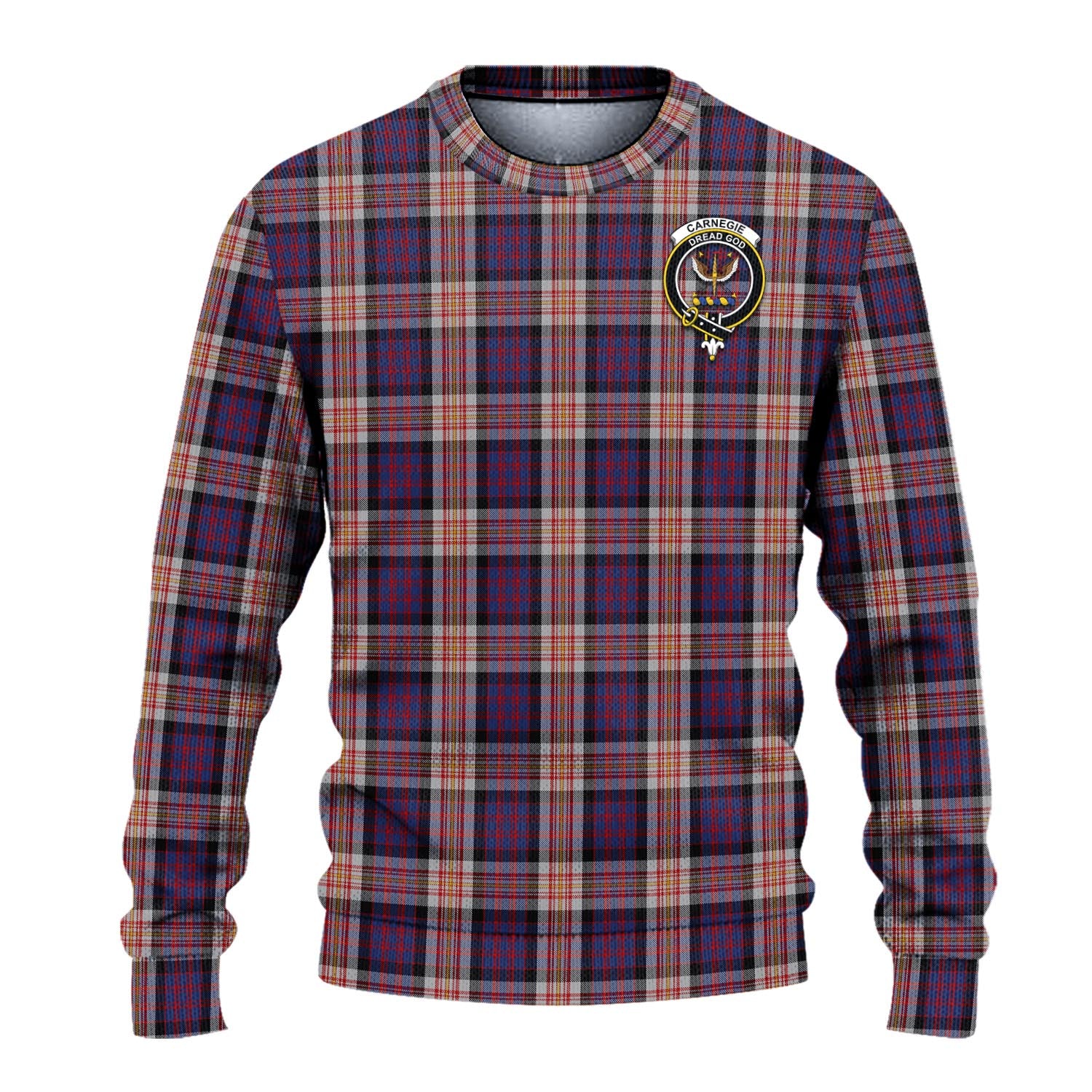 Carnegie Tartan Knitted Sweater with Family Crest - Tartanvibesclothing